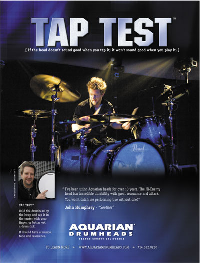 AQUARIAN DRUMHEADS TapTest Ad Modern Drummer