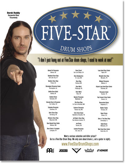 Five Star Drums Shop - Derek Roddy, Modern Drummer Ad