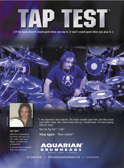 AQUARIAN DRUMHEADS - TapTest Ad Modern Drummer